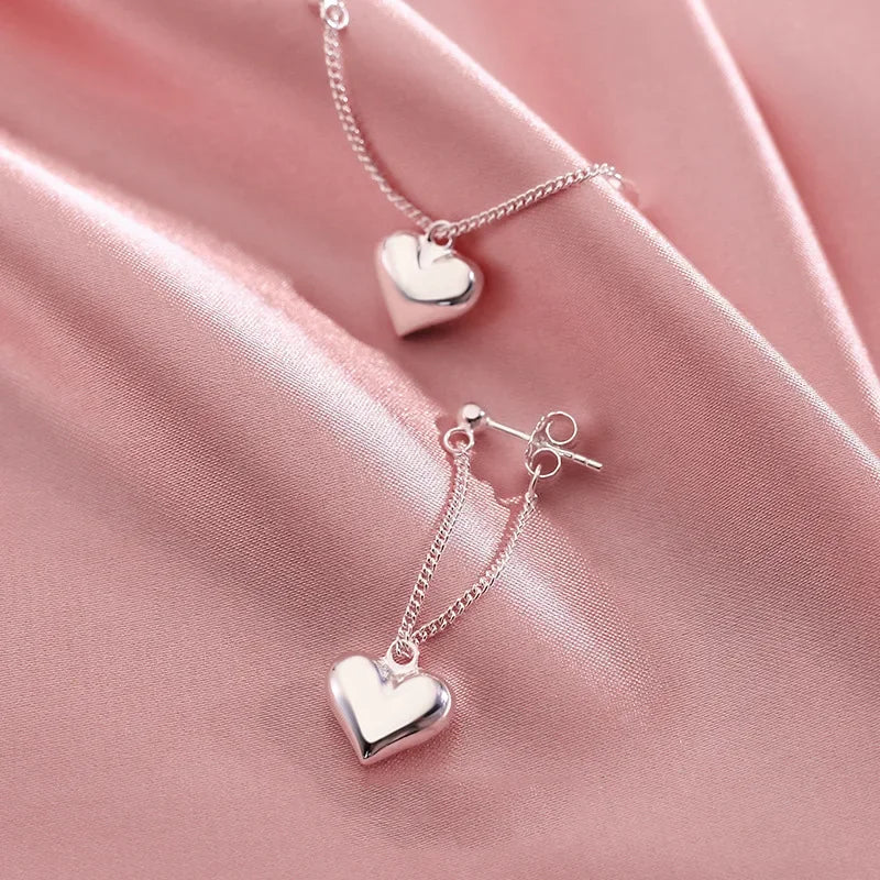Heart Chain Sterling Silver Earrings