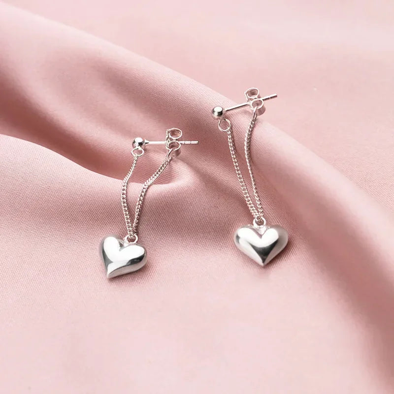 Heart Chain Sterling Silver Earrings