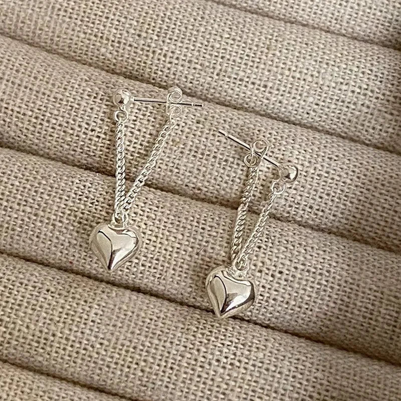 Heart Chain Sterling Silver Earrings
