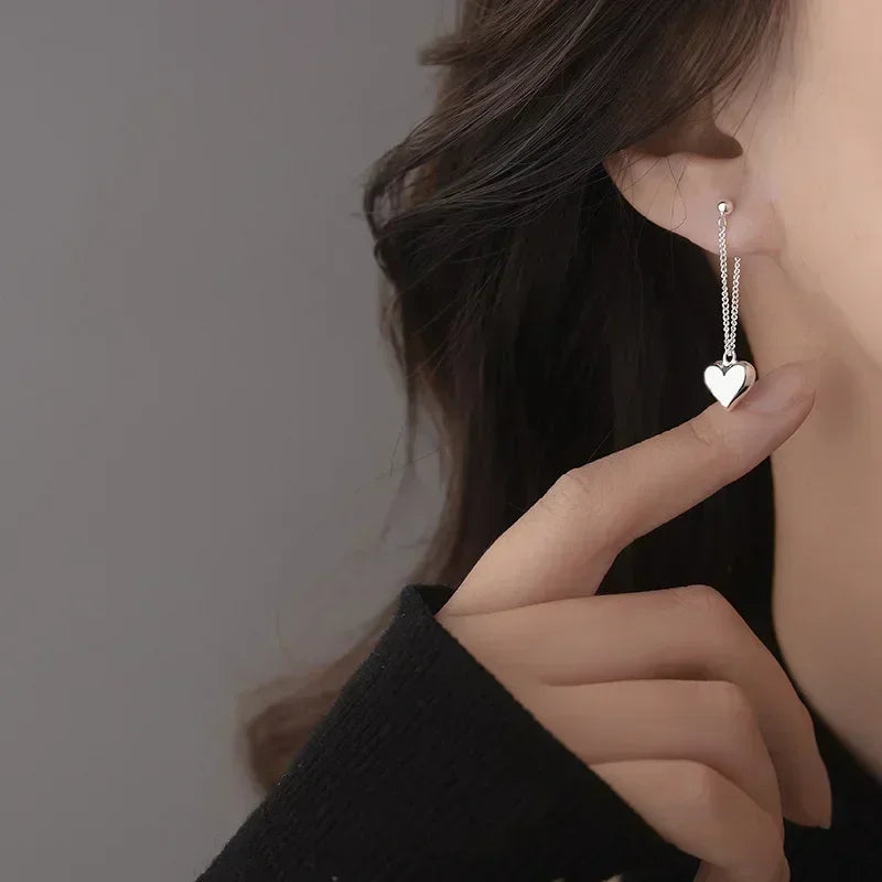 Heart Chain Sterling Silver Earrings