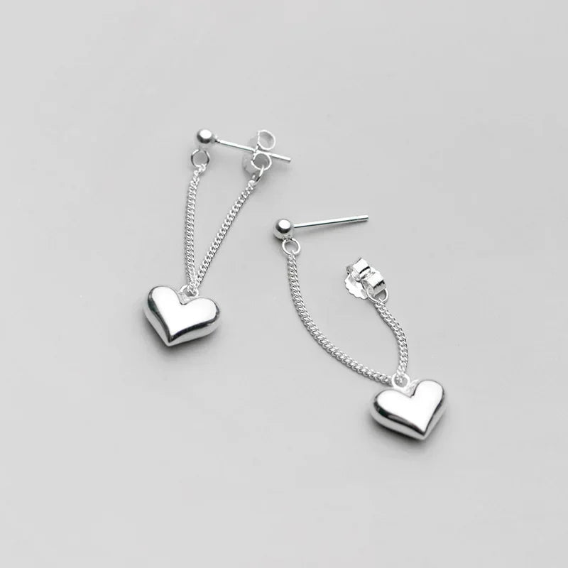 Heart Chain Sterling Silver Earrings